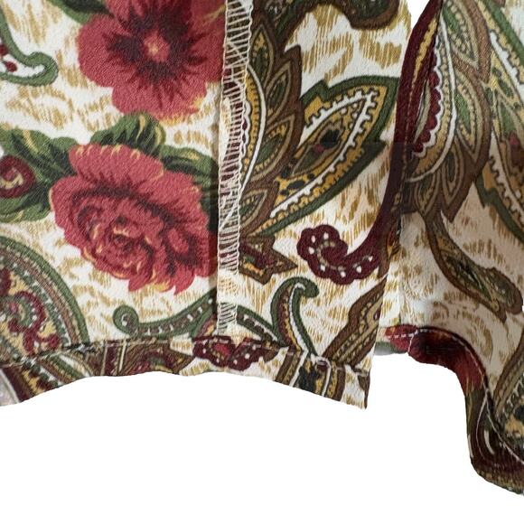Floral Blouse Burgundy Red Green Button Collar Vtg Koret Preppy Office 16W - Picture 8 of 12